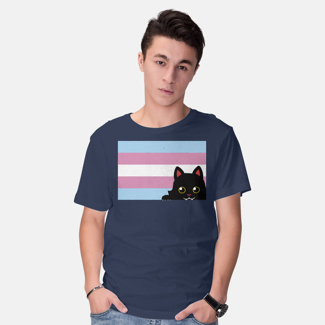 Peeking Cat Trans Flag-Mens-Basic-Tee-tobefonseca