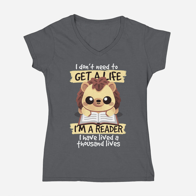 Reader Hedgehog-Womens-V-Neck-Tee-NemiMakeit
