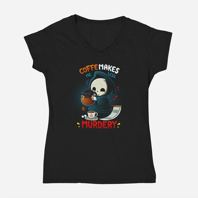 Less Murdery-Womens-V-Neck-Tee-Vallina84