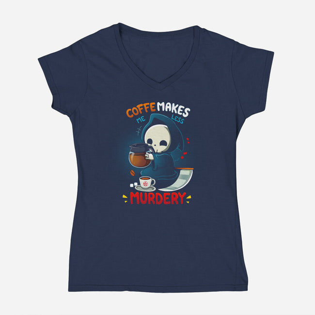 Less Murdery-Womens-V-Neck-Tee-Vallina84