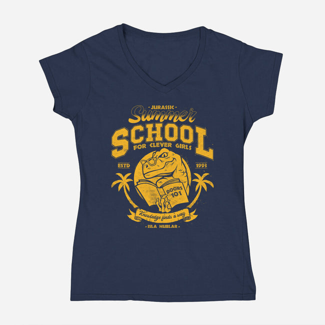 Jurassic Summer School-Womens-V-Neck-Tee-teesgeex