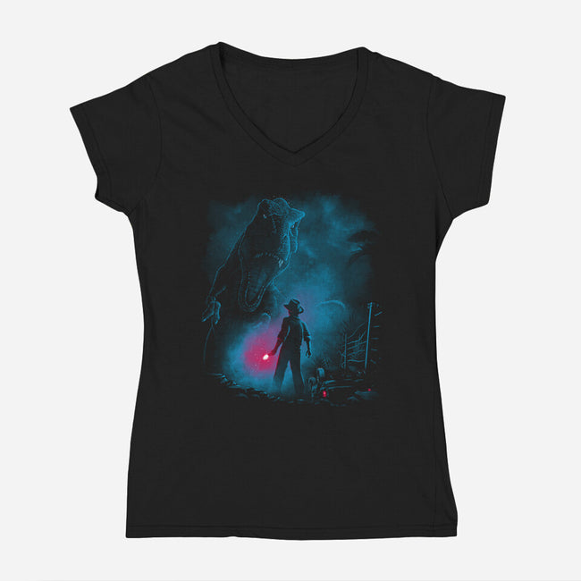 Attack On T-Rex-Womens-V-Neck-Tee-teesgeex
