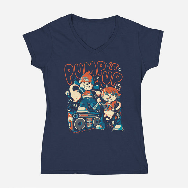 Pump It Up-Womens-V-Neck-Tee-eduely