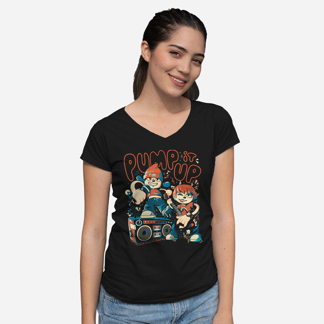 Pump It Up-Womens-V-Neck-Tee-eduely