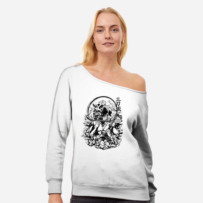 Zoro Samurai Tattoo-Womens-Off Shoulder-Sweatshirt-fanfabio