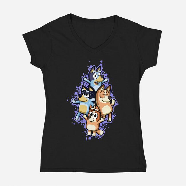 Dog Family Dance-Womens-V-Neck-Tee-nickzzarto