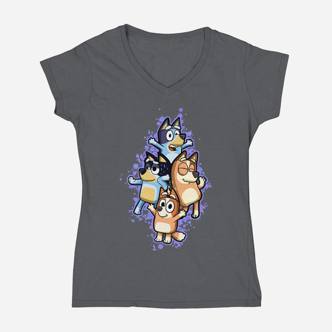 Dog Family Dance-Womens-V-Neck-Tee-nickzzarto