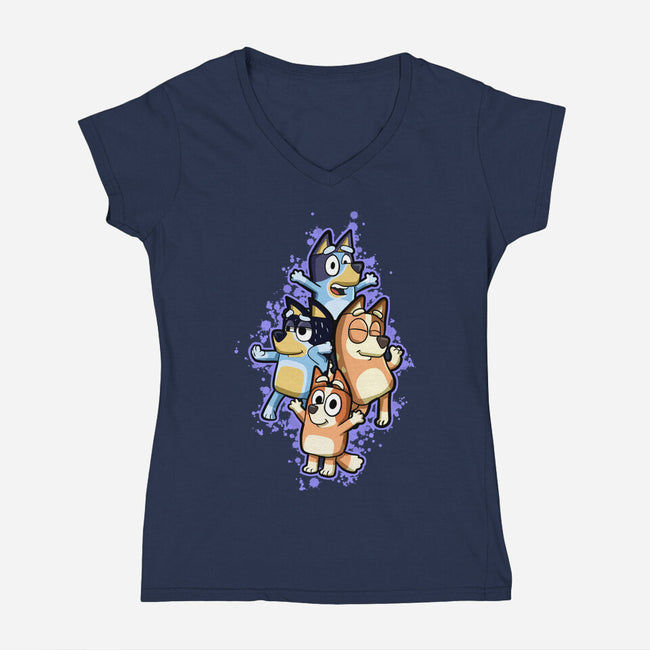 Dog Family Dance-Womens-V-Neck-Tee-nickzzarto