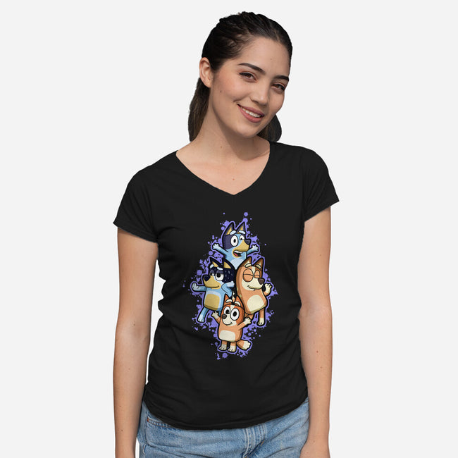 Dog Family Dance-Womens-V-Neck-Tee-nickzzarto