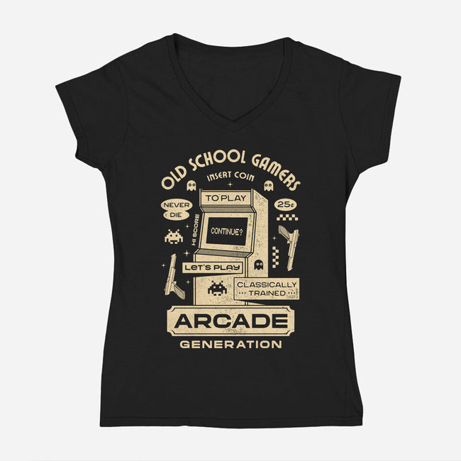 Arcade Gamers-Womens-V-Neck-Tee-Logozaste