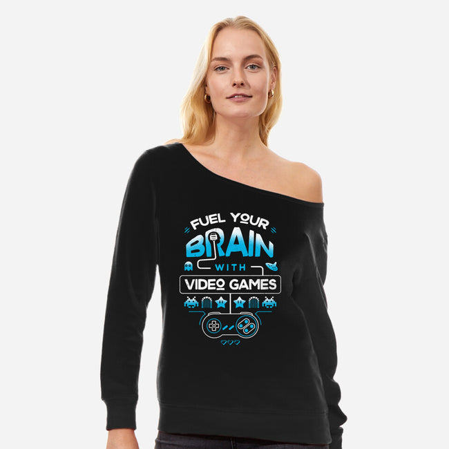Fuel Your Brain-Womens-Off Shoulder-Sweatshirt-Logozaste