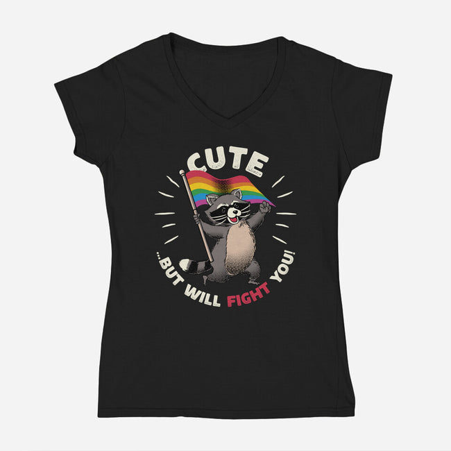 Cute But Will Fight-Womens-V-Neck-Tee-tobefonseca