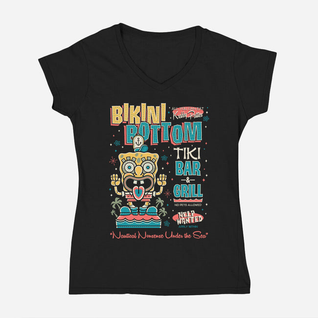 Bikini Bottom Tiki Bar-Womens-V-Neck-Tee-Nemons