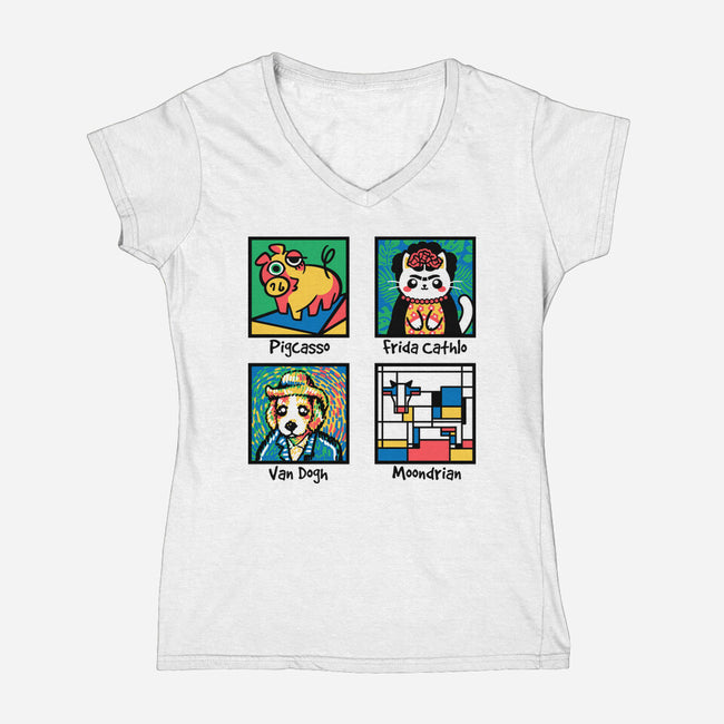 Animal Artists-Womens-V-Neck-Tee-NemiMakeit