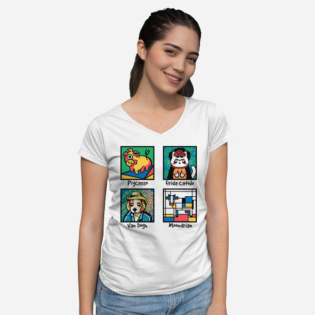 Animal Artists-Womens-V-Neck-Tee-NemiMakeit