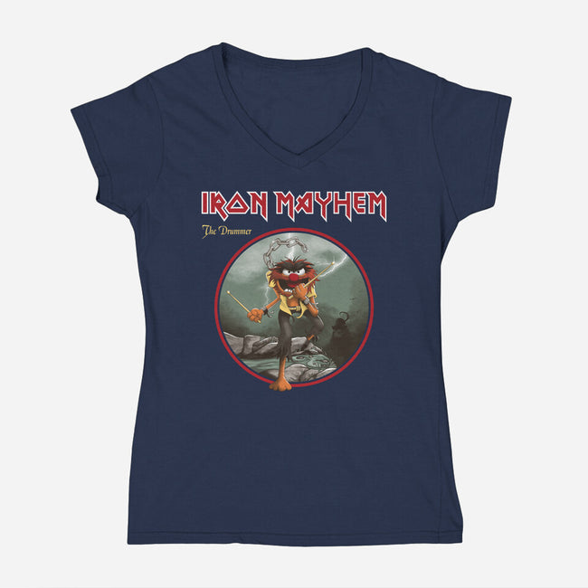 Iron Mayhem-Womens-V-Neck-Tee-retrodivision