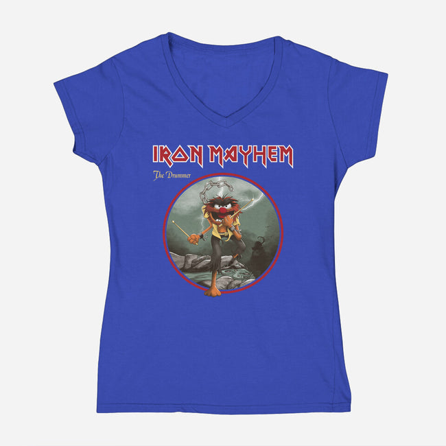 Iron Mayhem-Womens-V-Neck-Tee-retrodivision