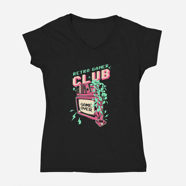 Retro Gamer Club-Womens-V-Neck-Tee-ilustrata