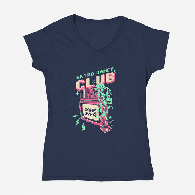 Retro Gamer Club-Womens-V-Neck-Tee-ilustrata