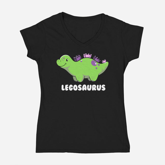 Legosaurus Dinosaur-Womens-V-Neck-Tee-tobefonseca