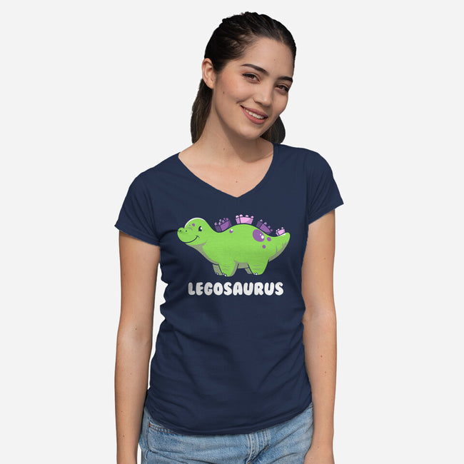Legosaurus Dinosaur-Womens-V-Neck-Tee-tobefonseca