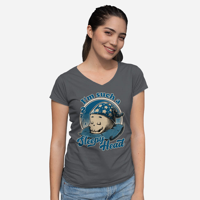 Skull Sleepyhead-Womens-V-Neck-Tee-Studio Mootant