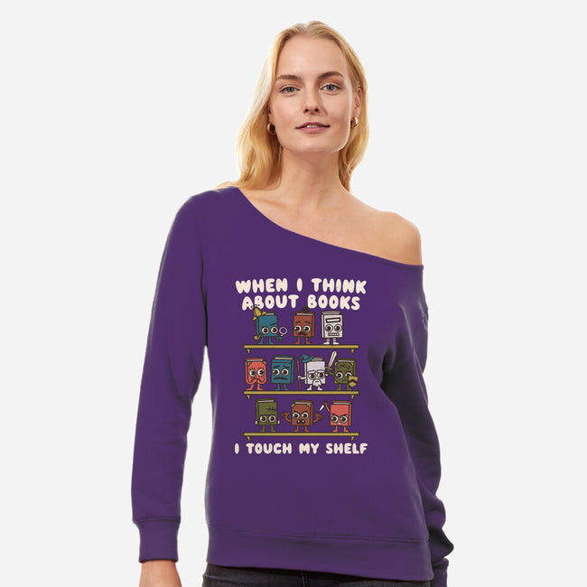 Think About Books-Womens-Off Shoulder-Sweatshirt-Weird & Punderful