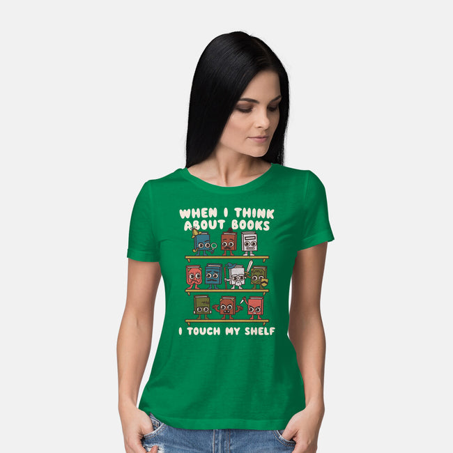 Think About Books-Womens-Basic-Tee-Weird & Punderful