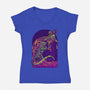 RoboZilla Vs RoboKong-Womens-V-Neck-Tee-alanside