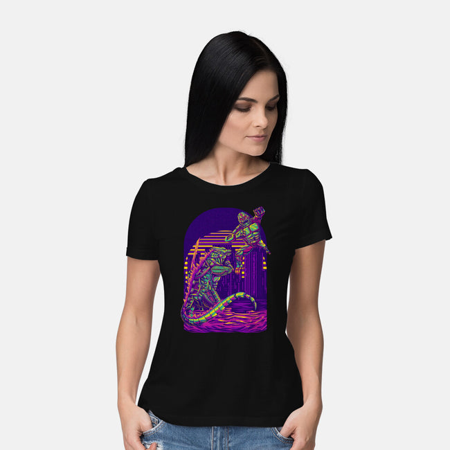 RoboZilla Vs RoboKong-Womens-Basic-Tee-alanside