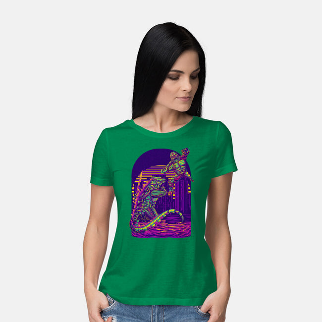 RoboZilla Vs RoboKong-Womens-Basic-Tee-alanside