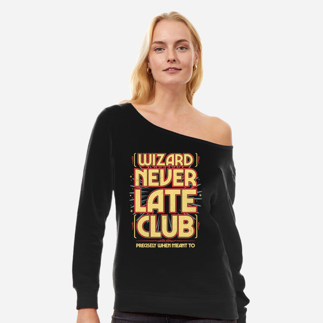 Wizard Never Late Club-Womens-Off Shoulder-Sweatshirt-rocketman_art