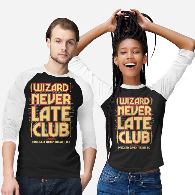 Wizard Never Late Club-Unisex-Baseball-Tee-rocketman_art