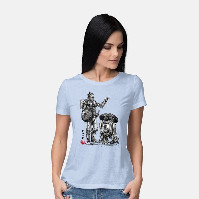 Samurai Droids Sumi-e-Womens-Basic-Tee-DrMonekers