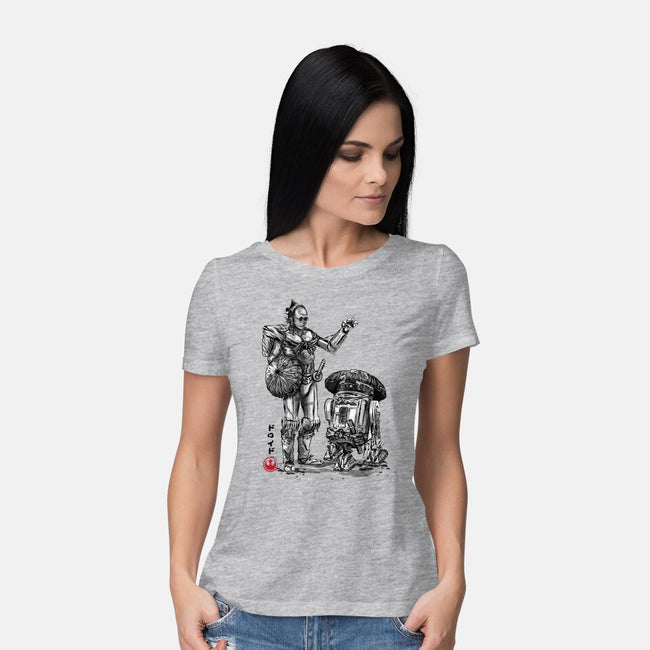 Samurai Droids Sumi-e-Womens-Basic-Tee-DrMonekers