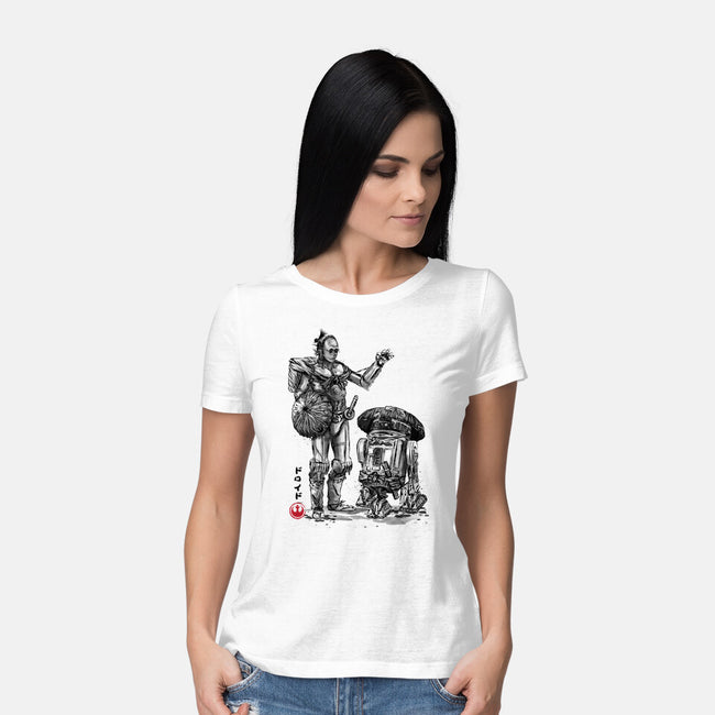 Samurai Droids Sumi-e-Womens-Basic-Tee-DrMonekers