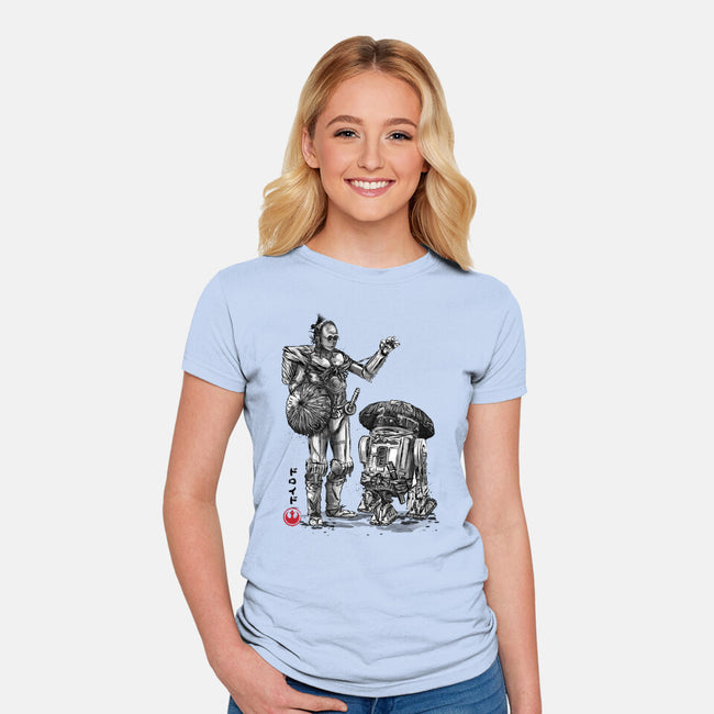 Samurai Droids Sumi-e-Womens-Fitted-Tee-DrMonekers