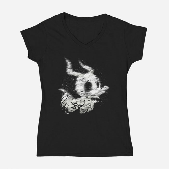 Zero Ghost Landscape-Womens-V-Neck-Tee-dandingeroz