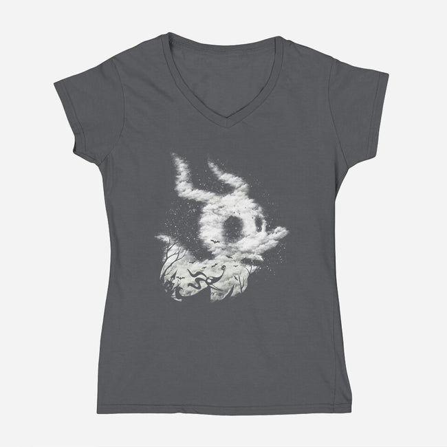 Zero Ghost Landscape-Womens-V-Neck-Tee-dandingeroz