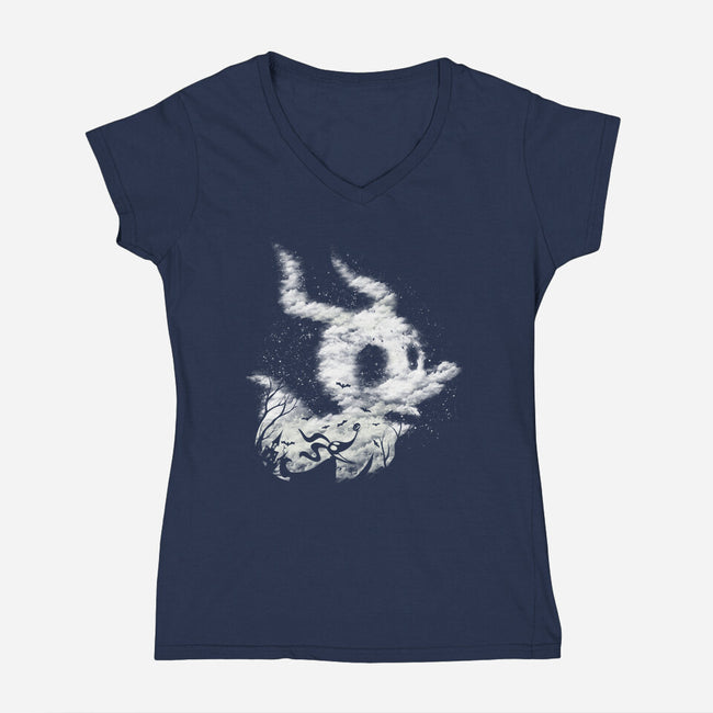 Zero Ghost Landscape-Womens-V-Neck-Tee-dandingeroz