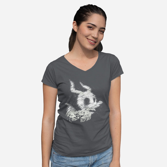 Zero Ghost Landscape-Womens-V-Neck-Tee-dandingeroz
