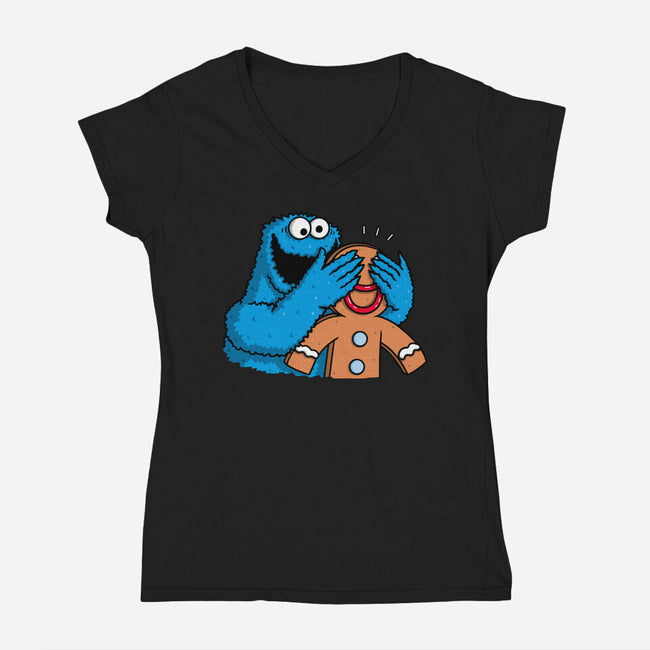 Monstrous Surprise-Womens-V-Neck-Tee-Raffiti