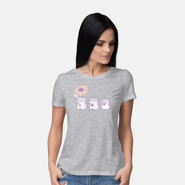 Cute Hamsters With Sunflower-Womens-Basic-Tee-xMorfina