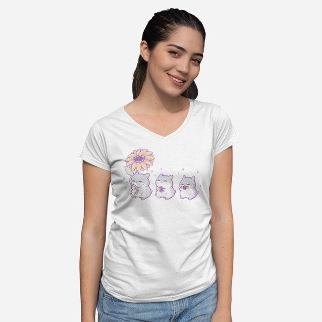 Cute Hamsters With Sunflower-Womens-V-Neck-Tee-xMorfina