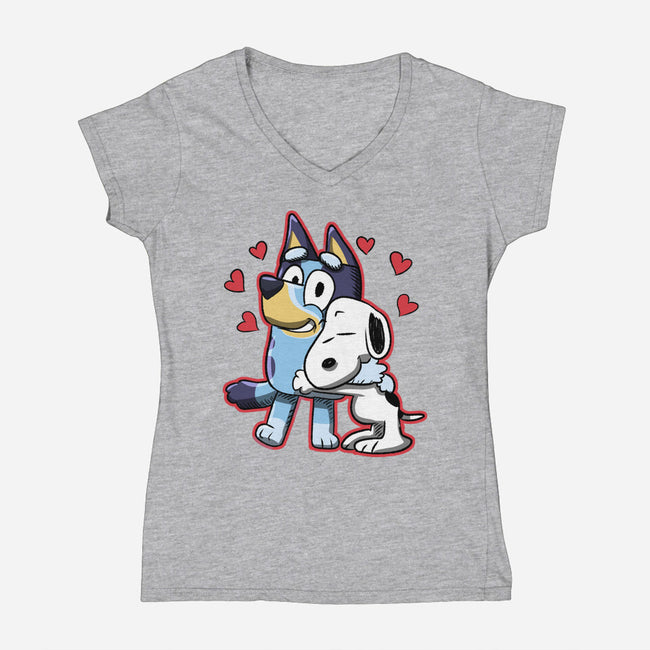 Dog Hug-Womens-V-Neck-Tee-nickzzarto