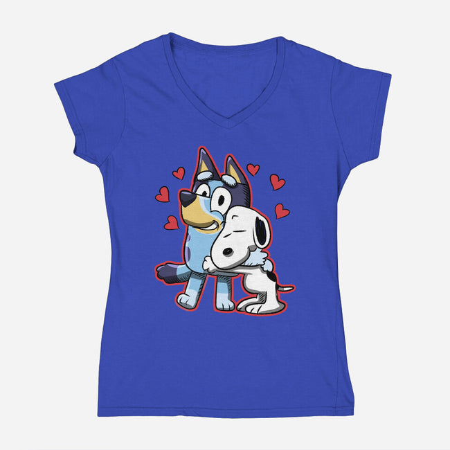 Dog Hug-Womens-V-Neck-Tee-nickzzarto