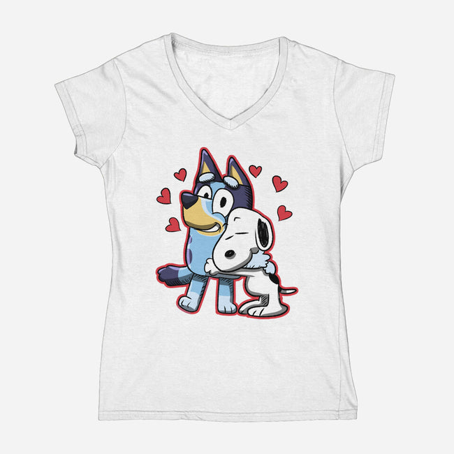 Dog Hug-Womens-V-Neck-Tee-nickzzarto