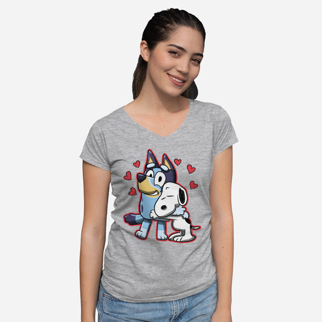 Dog Hug-Womens-V-Neck-Tee-nickzzarto