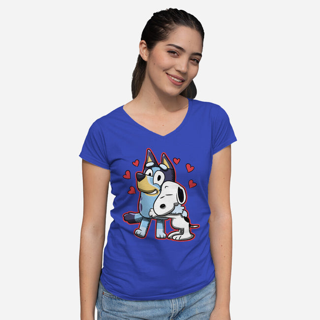 Dog Hug-Womens-V-Neck-Tee-nickzzarto