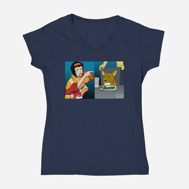 Space Cowgirl Vs Data Dog-Womens-V-Neck-Tee-pigboom